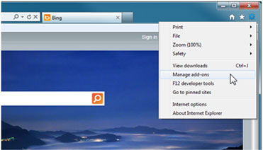 Imaginea meniului instrumente în Internet Explorer